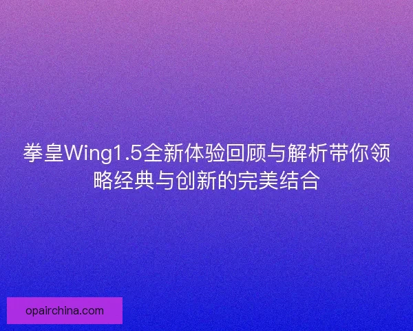 拳皇Wing1.5全新体验回顾与解析带你领略经典与创新的完美结合